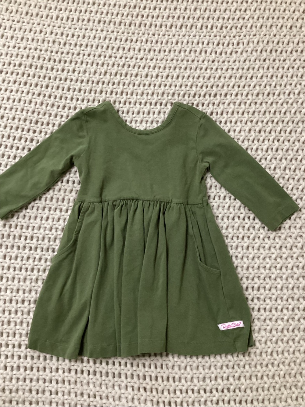 Ruffle Butts Olive Green Long Sleeve Pocket Dress Size 2T